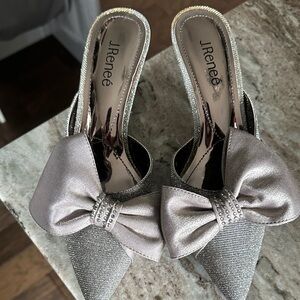 J.Renee Glittering Silver Heels with Bow Accent